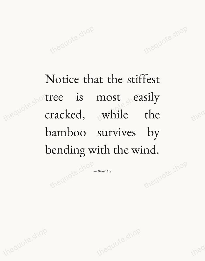 Notice that the stiffest tree is most easily cracked, while the bamboo… — Bruce Lee — Editorial Justified