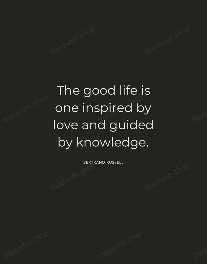The good life is one inspired by love and guided by knowledge. — Bertrand Russell — Charcoal Sans