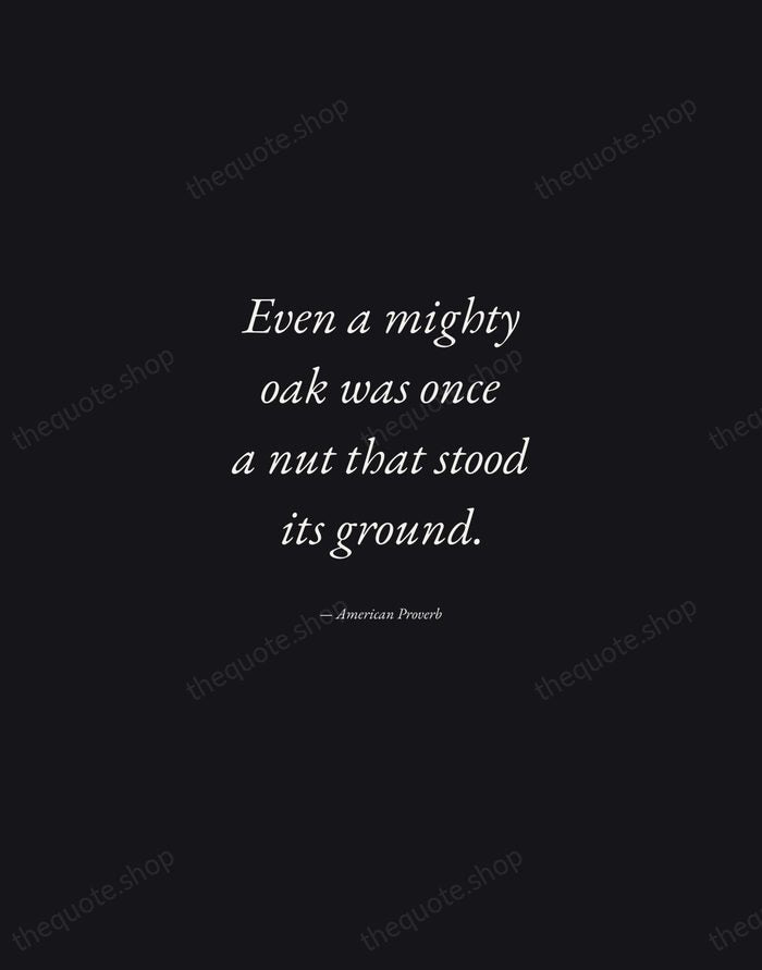 Even a mighty oak was once a nut that stood its ground. — American Proverb — Manuscript Italic