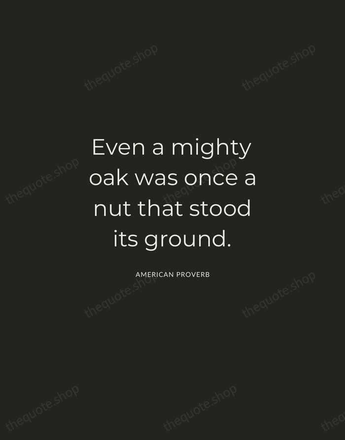 Even a mighty oak was once a nut that stood its ground. — American Proverb — Charcoal Sans
