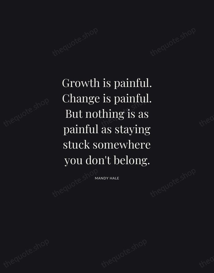 Growth is painful. Change is painful. But nothing is as painful as… — Mandy Hale | Printable Wall Art — Midnight Serif