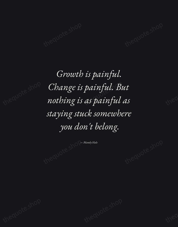 Growth is painful. Change is painful. But nothing is as painful as… — Mandy Hale — Manuscript Italic