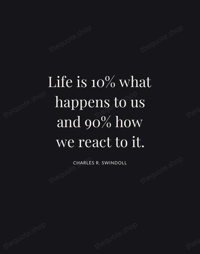 Life is 10% what happens to us and 90% how we react… — Charles R. Swindoll | Printable Wall Art — Midnight Serif