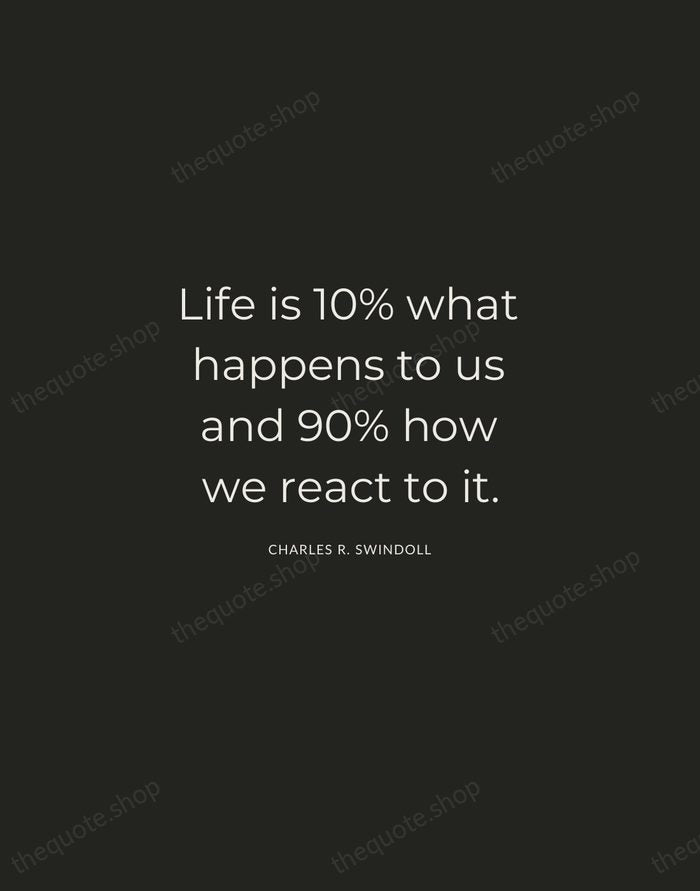 Life is 10% what happens to us and 90% how we react… — Charles R. Swindoll — Charcoal Sans