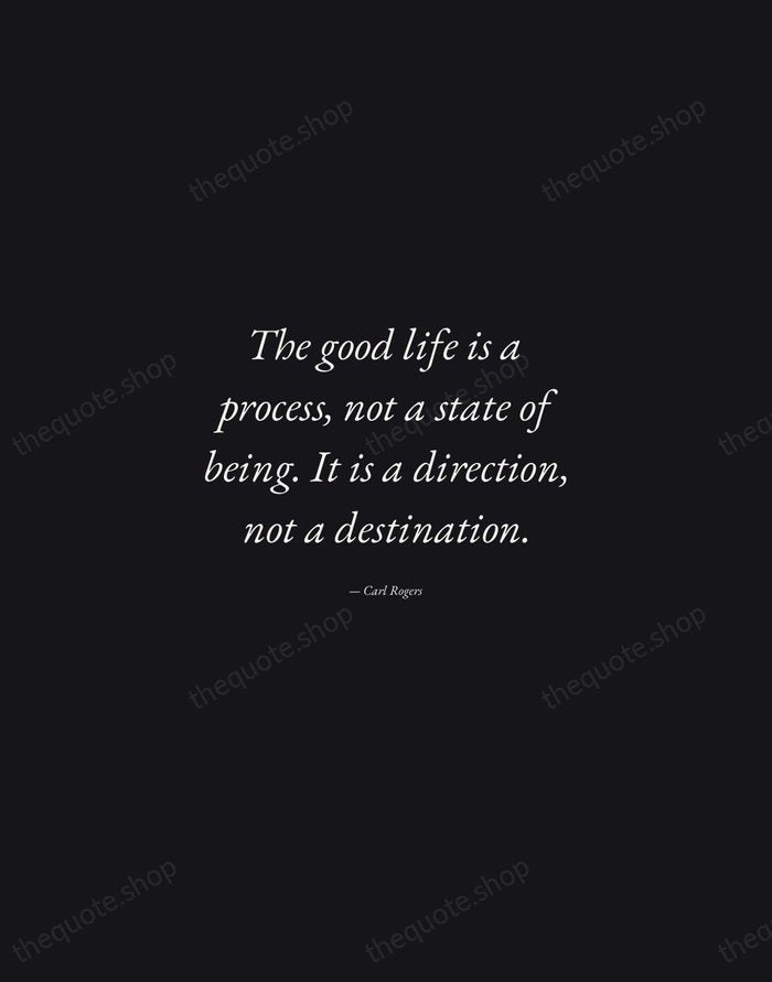 The good life is a process, not a state of being. It… — Carl Rogers — Manuscript Italic