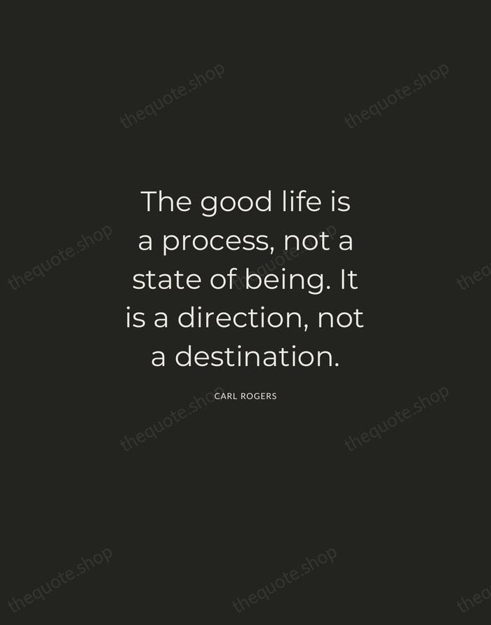 The good life is a process, not a state of being. It… — Carl Rogers — Charcoal Sans