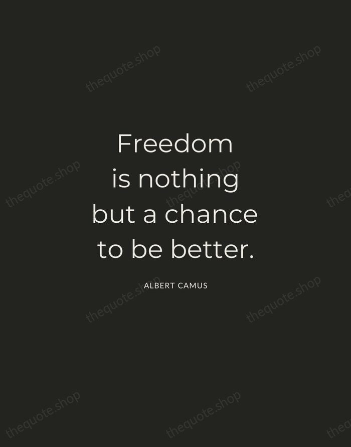 Freedom is nothing but a chance to be better. — Albert Camus — Charcoal Sans