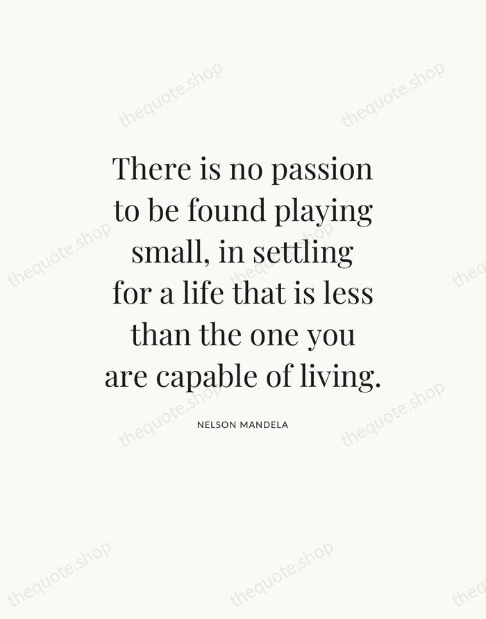 There is no passion to be found playing small, in settling for… — Nelson Mandela — Statement Serif