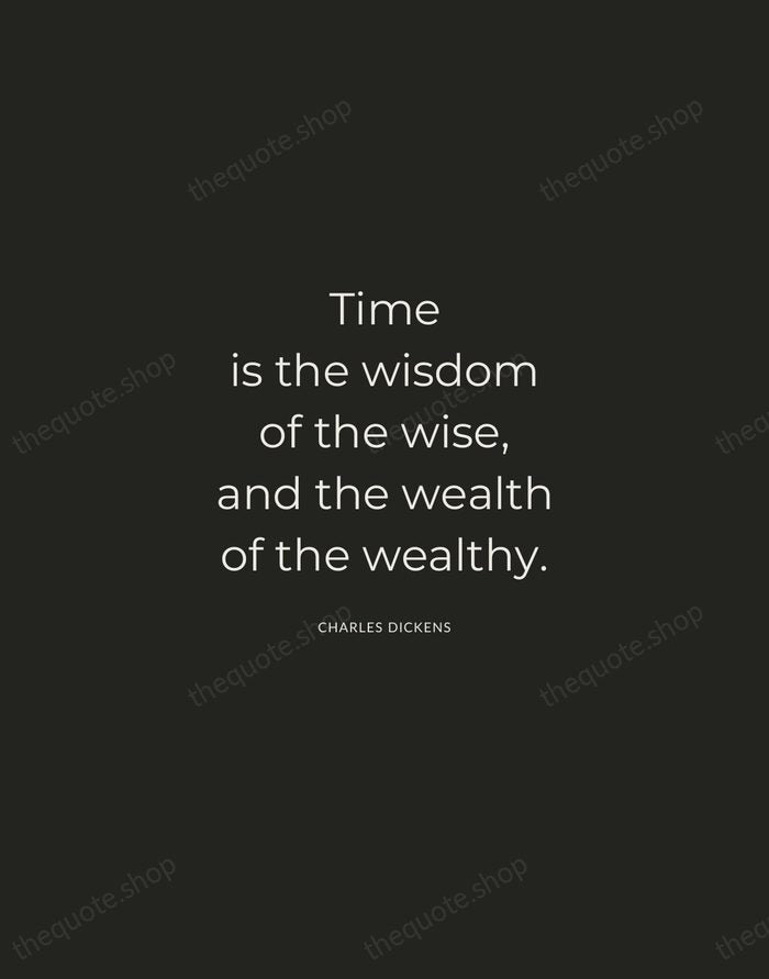 Time is the wisdom of the wise, and the wealth of the… — Charles Dickens — Charcoal Sans