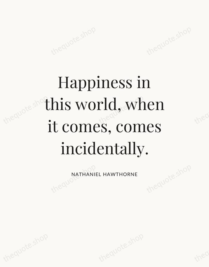 Happiness in this world, when it comes, comes incidentally. — Nathaniel Hawthorne — Statement Serif