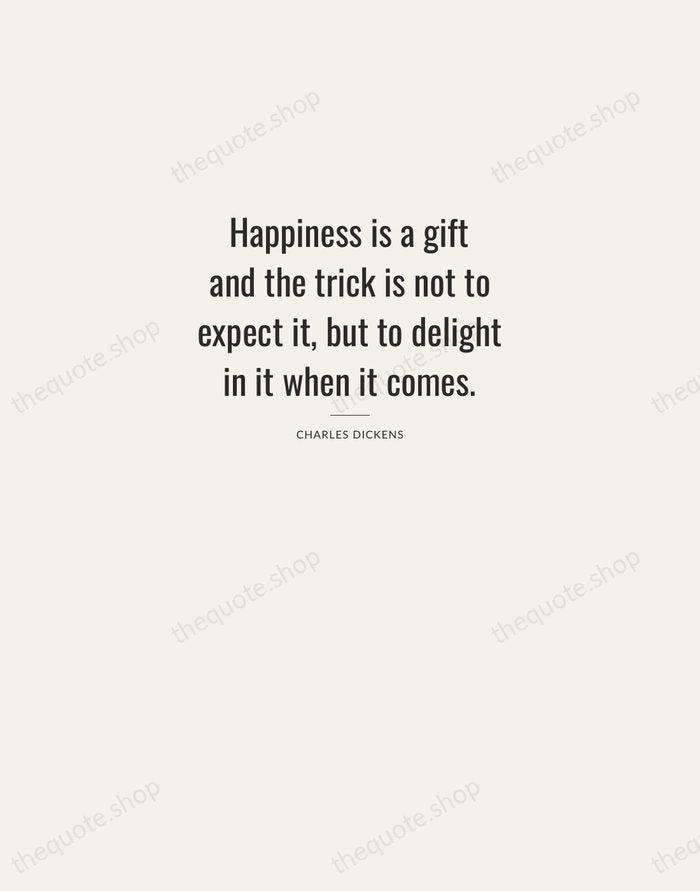 Happiness is a gift and the trick is not to expect it… — Charles Dickens — Letterpress Caps
