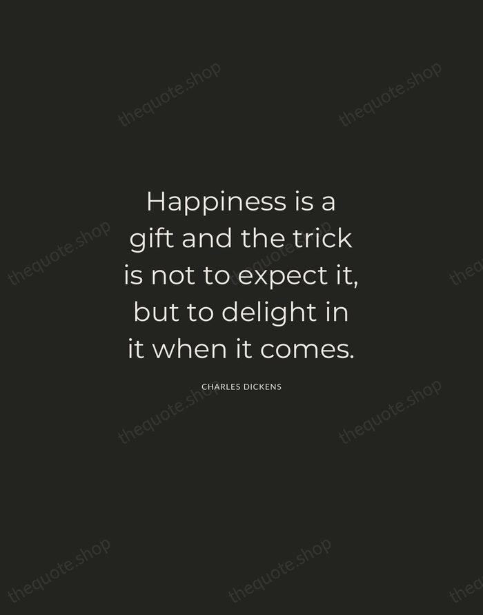 Happiness is a gift and the trick is not to expect it… — Charles Dickens — Charcoal Sans