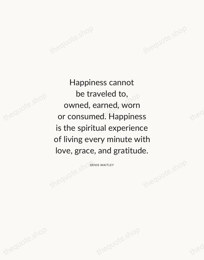 Happiness cannot be traveled to, owned, earned, worn or consumed. Happiness is… — Denis Waitley — Modern Sans Calm