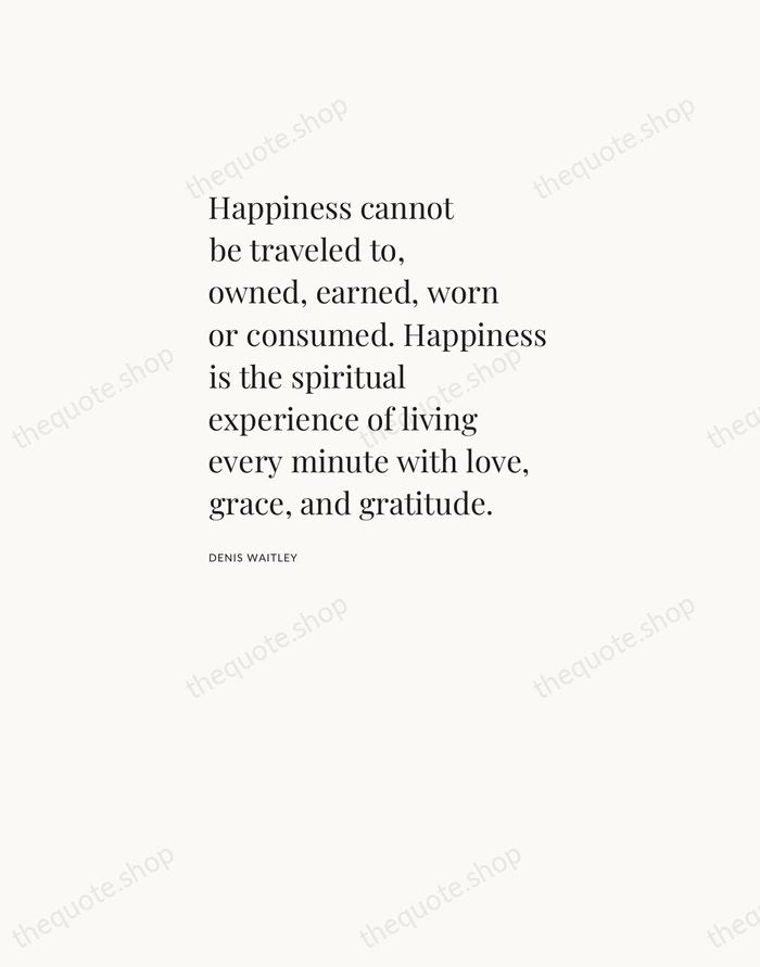 Happiness cannot be traveled to, owned, earned, worn or consumed. Happiness is… — Denis Waitley — Asymmetric Left