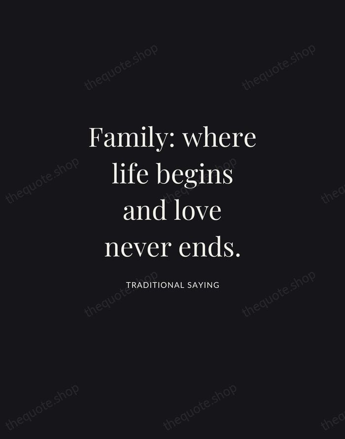 Family: where life begins and love never ends. — Traditional Saying | Printable Wall Art — Midnight Serif