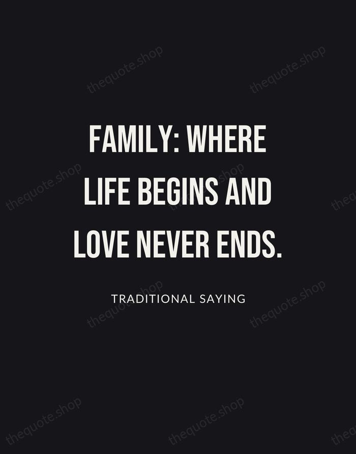 Family: where life begins and love never ends. — Traditional Saying | Printable Wall Art — Poster Condensed