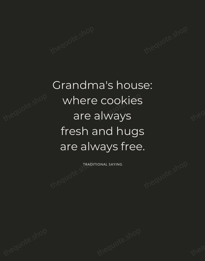 Grandma's house: where cookies are always fresh and hugs are always free. — Traditional Saying — Charcoal Sans