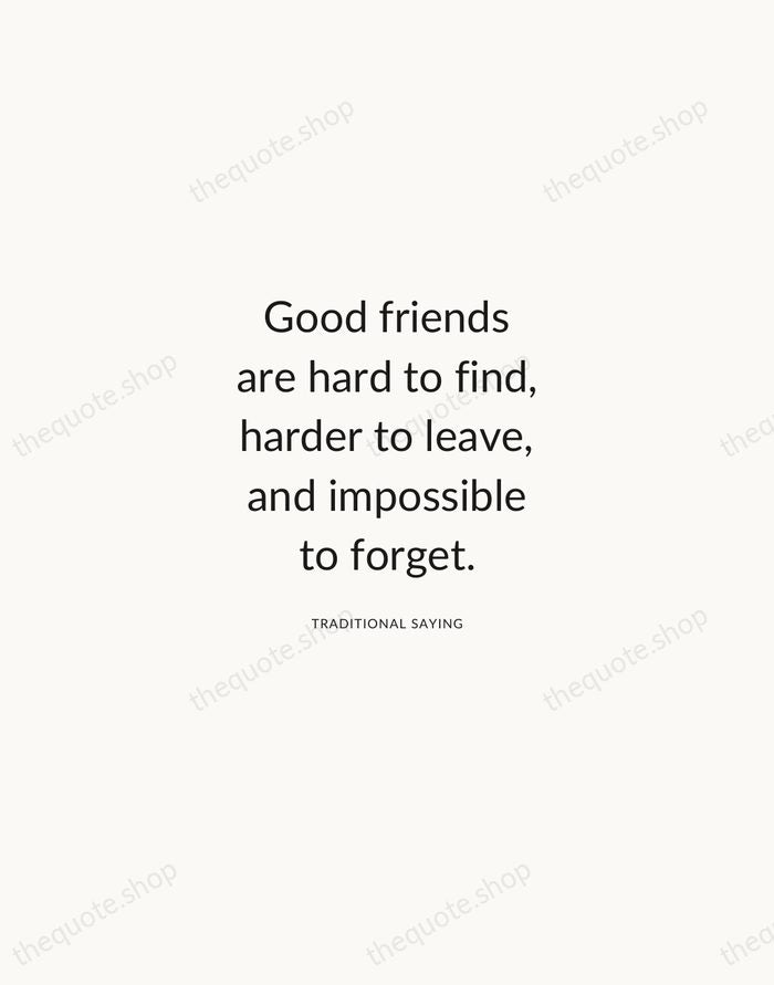 Good friends are hard to find, harder to leave, and impossible to… — Traditional Saying — Modern Sans Calm