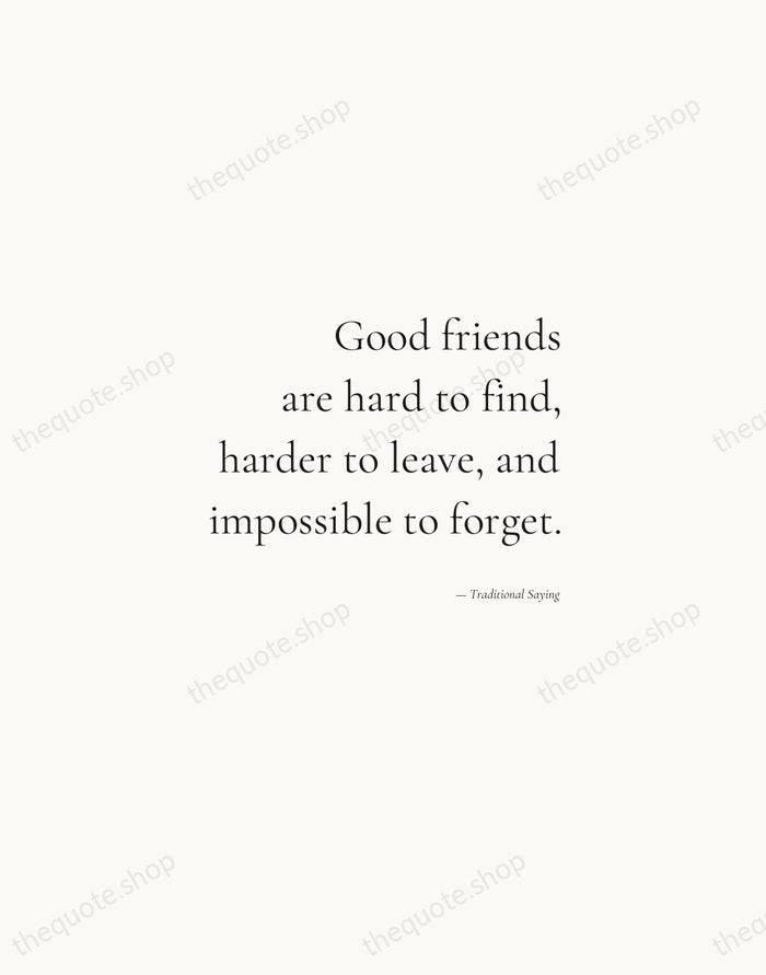 Good friends are hard to find, harder to leave, and impossible to… — Traditional Saying — Soft Serif Right