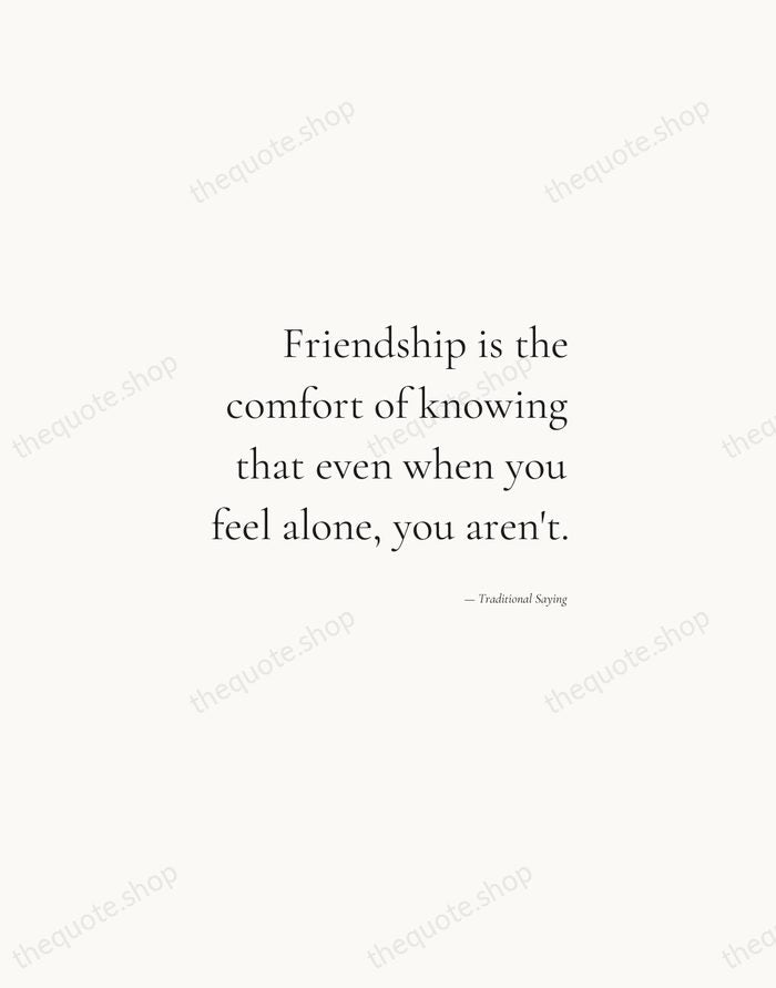 Friendship is the comfort of knowing that even when you feel alone… — Traditional Saying — Soft Serif Right
