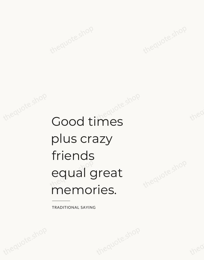 Good times plus crazy friends equal great memories. — Traditional Saying — Studio Left