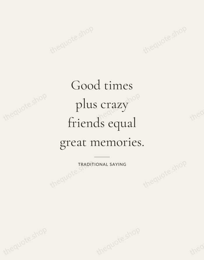Good times plus crazy friends equal great memories. — Traditional Saying — Gallery Rule