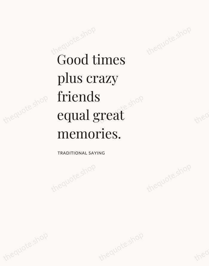 Good times plus crazy friends equal great memories. — Traditional Saying — Asymmetric Left