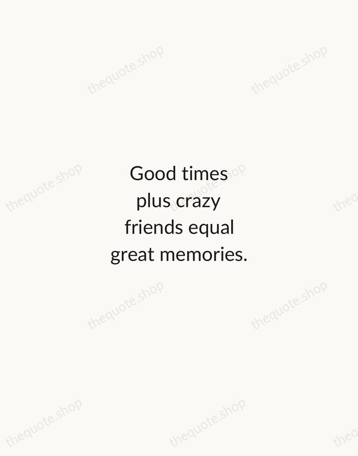 Good times plus crazy friends equal great memories. — Traditional Saying — Minimal Unsigned