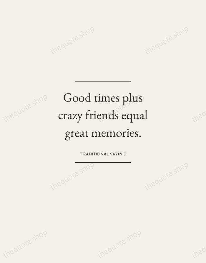 Good times plus crazy friends equal great memories. — Traditional Saying — Gallery Frame