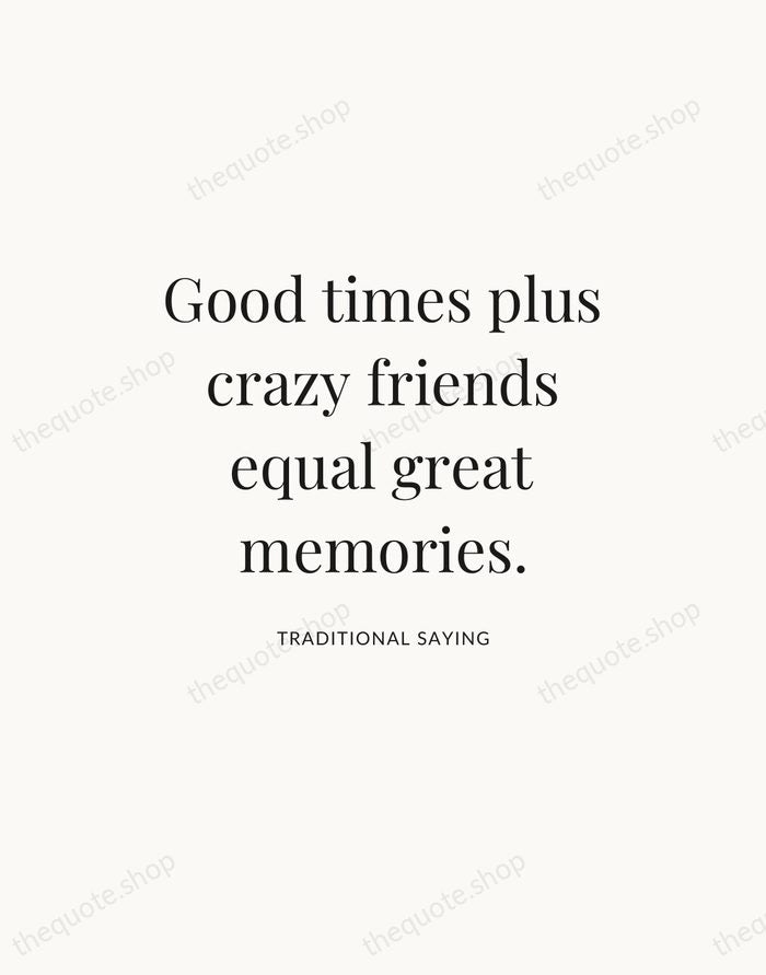 Good times plus crazy friends equal great memories. — Traditional Saying — Statement Serif