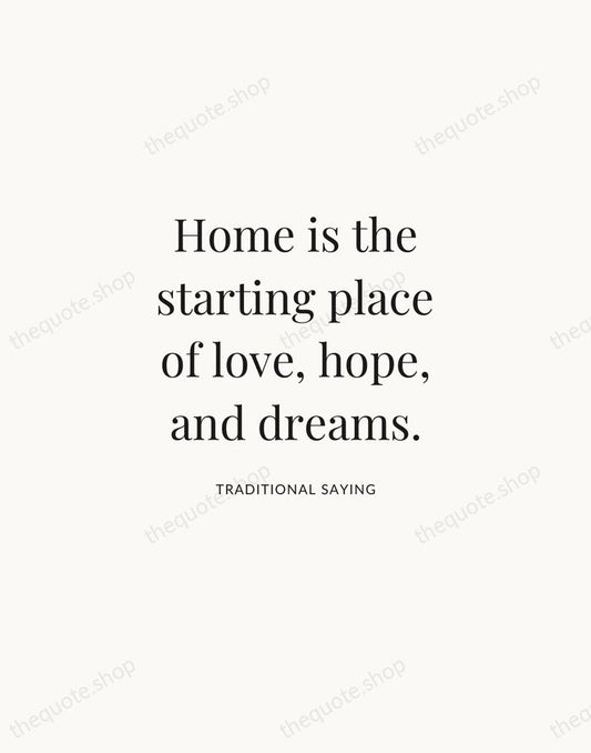 Home is the starting place of love, hope, and dreams. — Traditional Saying | Printable Wall Art — Atelier Serif