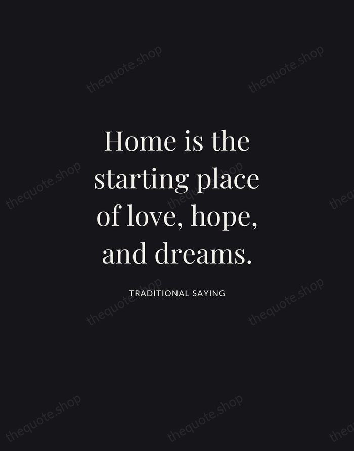 Home is the starting place of love, hope, and dreams. — Traditional Saying | Printable Wall Art — Midnight Serif