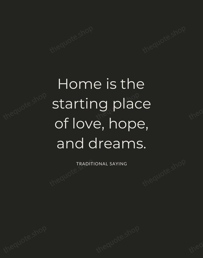 Home is the starting place of love, hope, and dreams. — Traditional Saying — Charcoal Sans