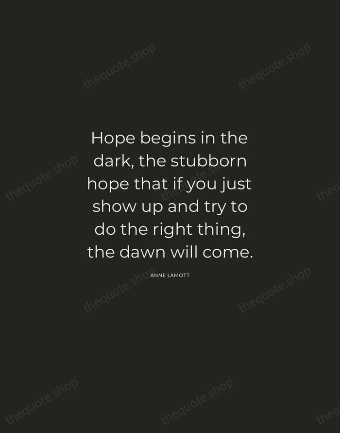 Hope begins in the dark, the stubborn hope that if you just… — Anne Lamott — Charcoal Sans