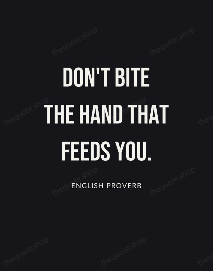 Don't bite the hand that feeds you. — English Proverb | Printable Wall Art — Poster Condensed
