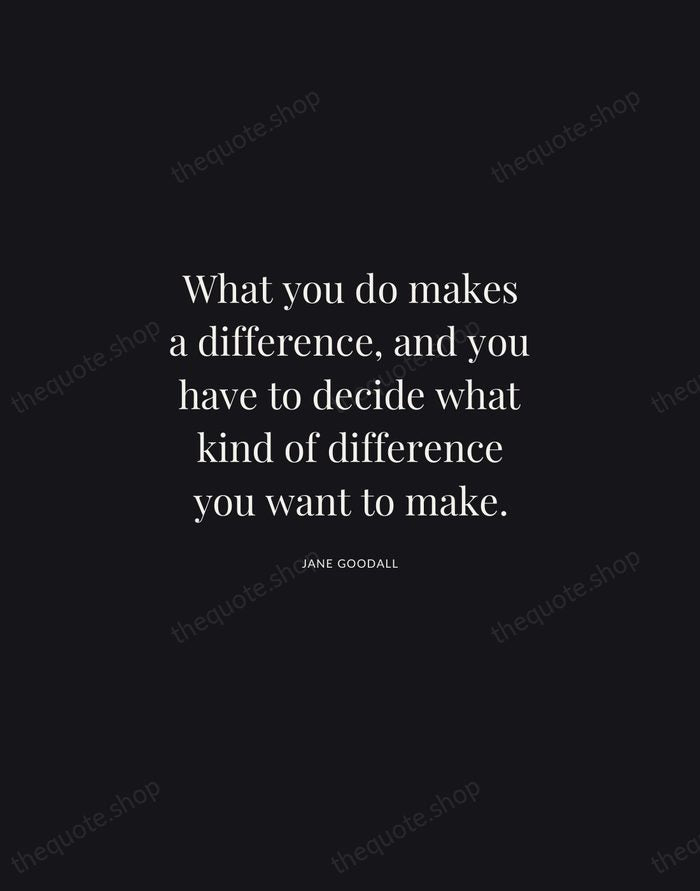 What you do makes a difference, and you have to decide what… — Jane Goodall | Printable Wall Art — Midnight Serif