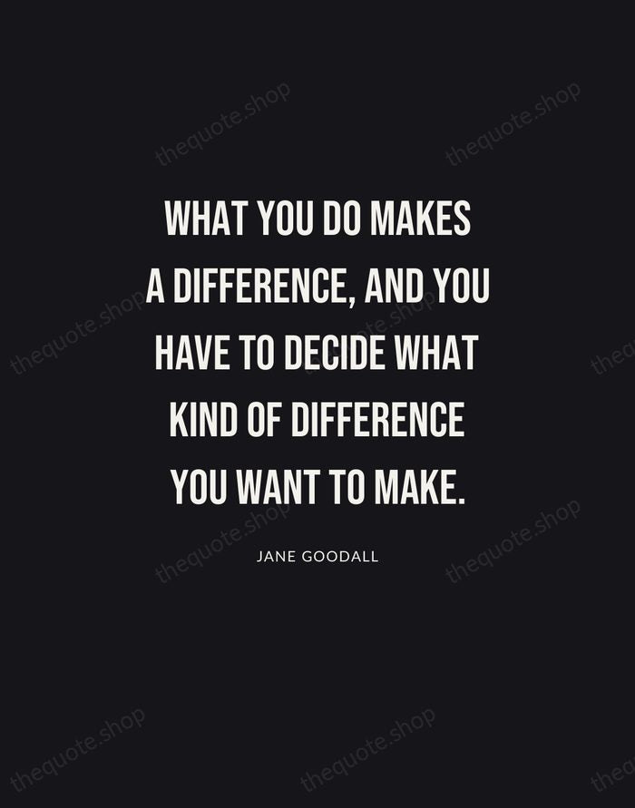 What you do makes a difference, and you have to decide what… — Jane Goodall | Printable Wall Art — Poster Condensed