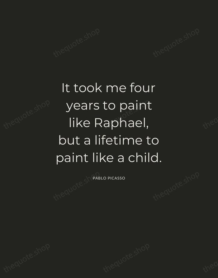It took me four years to paint like Raphael, but a lifetime… — Pablo Picasso — Charcoal Sans