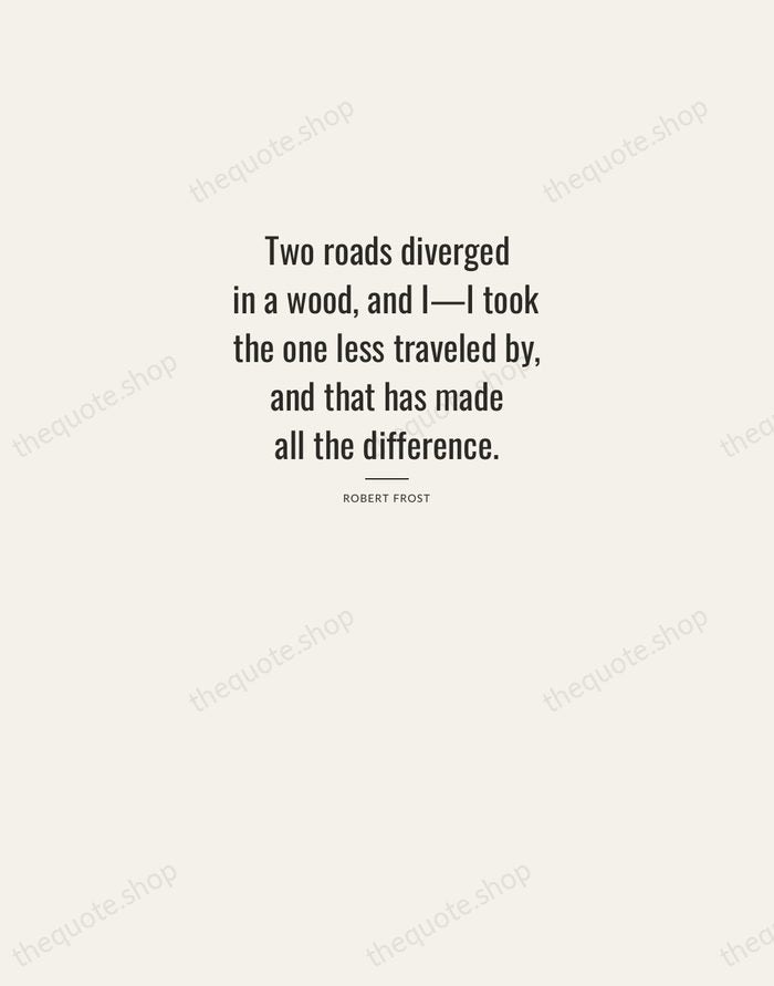 Two roads diverged in a wood, and I—I took the one less… — Robert Frost — Letterpress Caps