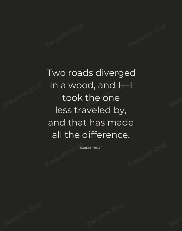 Two roads diverged in a wood, and I—I took the one less… — Robert Frost — Charcoal Sans