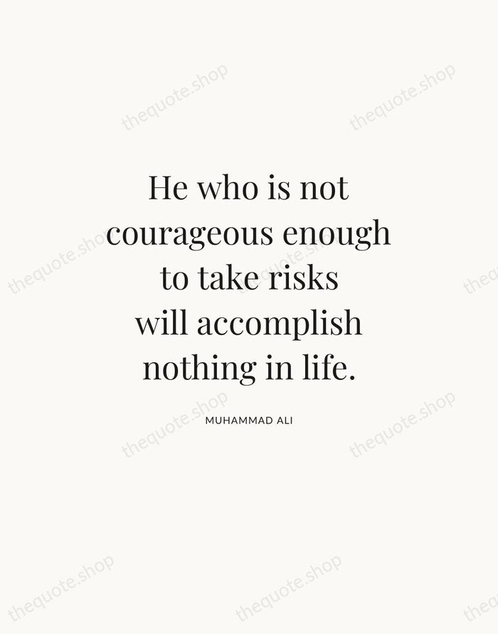 He who is not courageous enough to take risks will accomplish nothing… — Muhammad Ali — Statement Serif