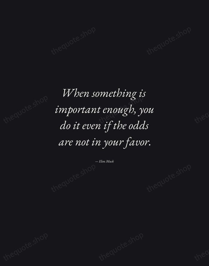 When something is important enough, you do it even if the odds… — Elon Musk — Manuscript Italic