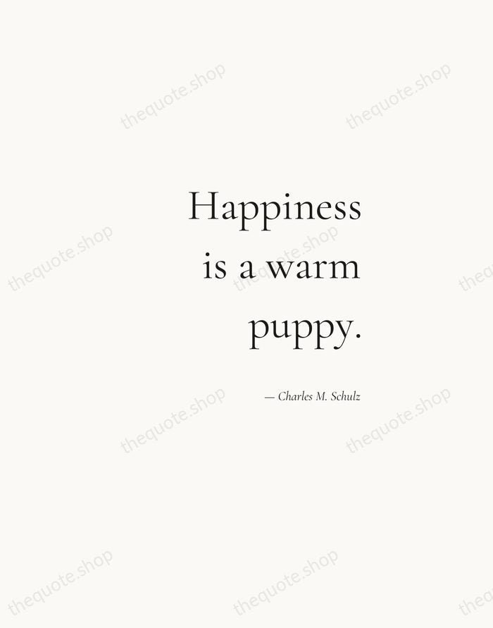 Happiness is a warm puppy. — Charles M. Schulz — Soft Serif Right