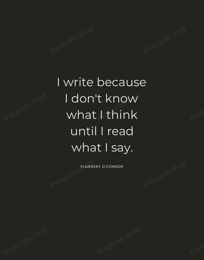I write because I don't know what I think until I read… — Flannery O'Connor — Charcoal Sans