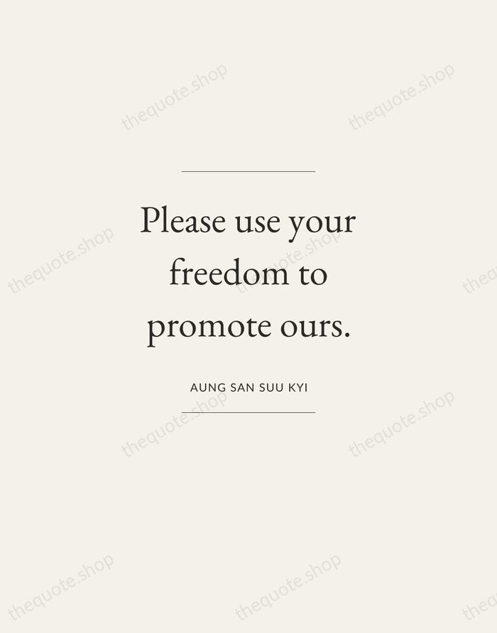 Please use your freedom to promote ours. — Aung San Suu Kyi — Gallery Frame
