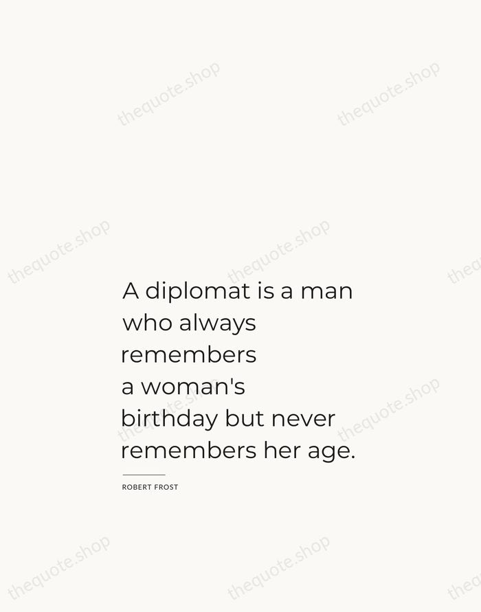 A diplomat is a man who always remembers a woman's birthday but… — Robert Frost — Studio Left