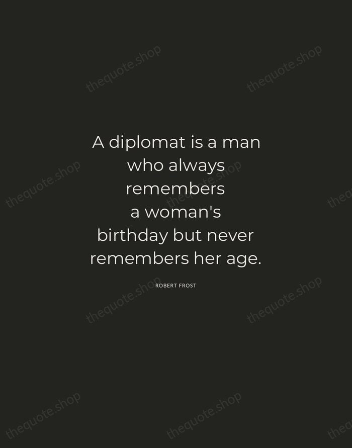 A diplomat is a man who always remembers a woman's birthday but… — Robert Frost — Charcoal Sans