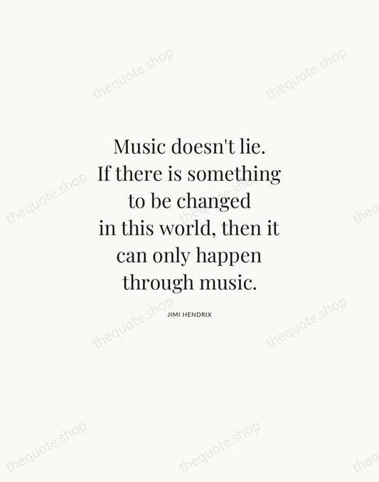 Music doesn't lie. If there is something to be changed in this… — Jimi Hendrix | Printable Wall Art — Atelier Serif