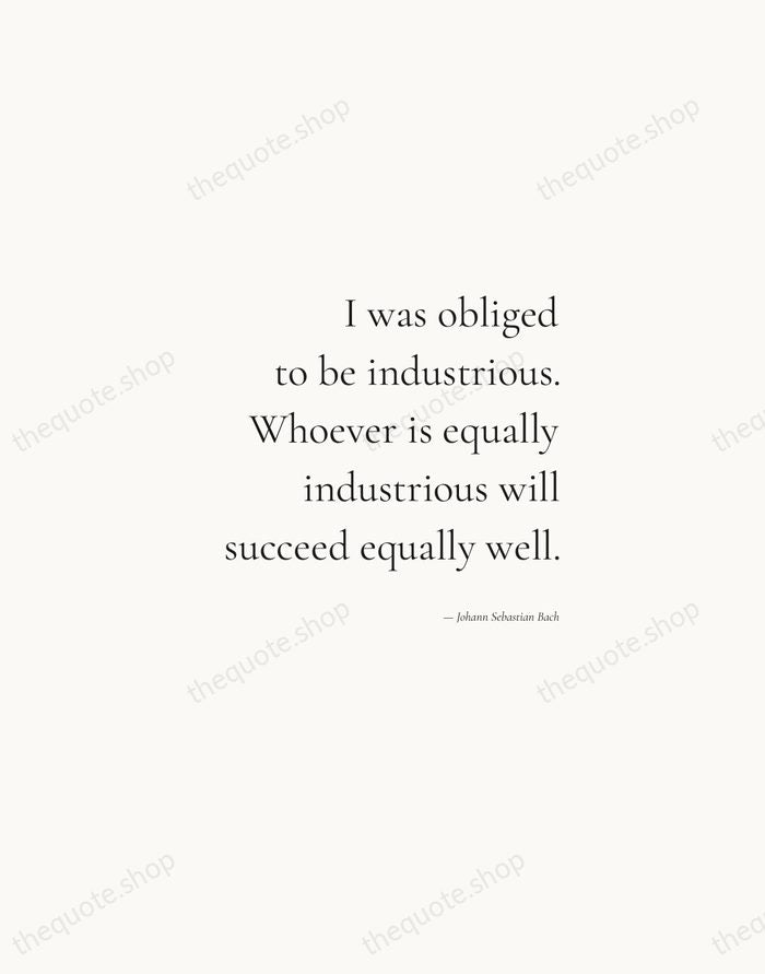 I was obliged to be industrious. Whoever is equally industrious will succeed… — Johann Sebastian Bach — Soft Serif Right