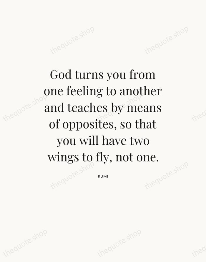 God turns you from one feeling to another and teaches by means… — Rumi — Statement Serif